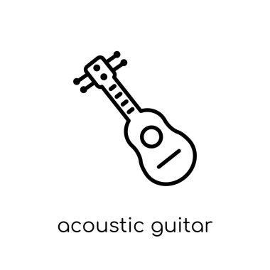 Akustik gitar simgesi. Trendy modern düz doğrusal vektör akustik gitar üstünde kutsal kişilerin resmi--dan ince içini kaplamak müzik koleksiyonu, Anahat vektör çizim beyaz arka plan