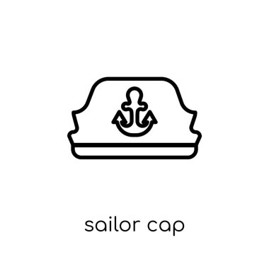 Denizci şapkası Icon. Modaya uygun modern düz doğrusal vektör denizci şapkası simgesi ince çizgi deniz koleksiyonu, düzenlenebilir anahattı kontur vektör çizim üzerinden beyaz arka plan üzerinde