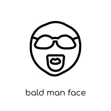 kel adam yüz sakal ve güneş gözlüğü simgesi olan. Modaya uygun modern düz doğrusal vektör kel adam yüz ince çizgi insanlar koleksiyonu, Anahat vektör çizim üzerinden beyaz arka plan üzerinde sakal ve güneş gözlüğü simgesi olan