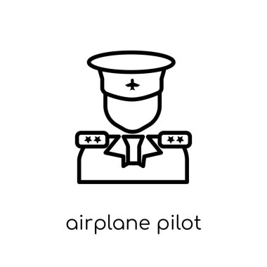 Uçak pilot kutsal kişilerin resmi. Modaya uygun modern düz doğrusal vektör uçak pilot kutsal kişilerin resmi üstünde ince çizgi insanlar koleksiyonu, düzenlenebilir anahattı kontur vektör çizim beyaz arka plan