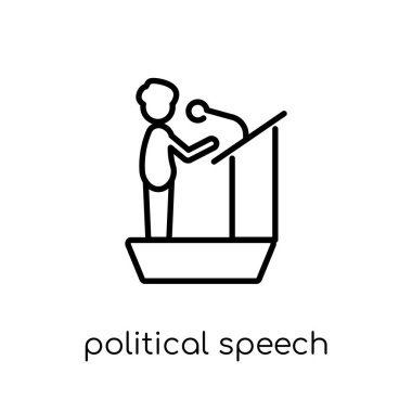 siyasi konuşma simgesini. Modaya uygun modern düz doğrusal vektör siyasi konuşma simgesini ince çizgi siyasi koleksiyonu, Anahat vektör çizim üzerinden beyaz arka plan üzerinde