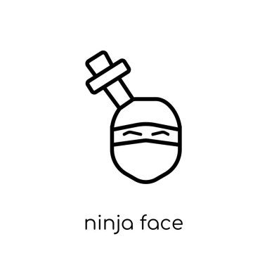 Ninja yüz simgesi. Modaya uygun modern düz doğrusal vektör Ninja yüz ince çizgi insanlar koleksiyonu, düzenlenebilir anahattı kontur vektör çizim beyaz arka plan üstünde kutsal kişilerin resmi