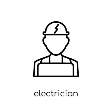 Elektrikçi simgesi. Modaya uygun modern düz doğrusal vektör elektrikçi simgesine ince çizgi meslekler koleksiyonu, düzenlenebilir anahattı kontur vektör çizim beyaz arka plan