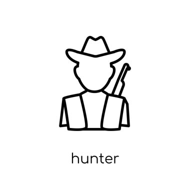 Avcı simgesi. Modaya uygun modern düz doğrusal vektör ince çizgi meslekler koleksiyonu, düzenlenebilir anahattı kontur vektör çizim beyaz arka plan simgesine avcı