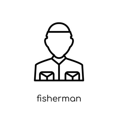 Balıkçı simgesi. Modaya uygun modern düz doğrusal vektör balıkçı simgesine ince çizgi meslekler koleksiyonu, düzenlenebilir anahattı kontur vektör çizim beyaz arka plan