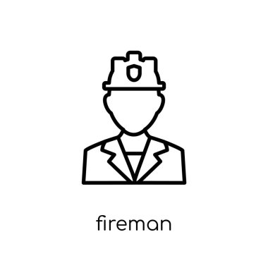 İtfaiyeci simgesi. Modaya uygun modern düz doğrusal vektör itfaiyeci simgesine ince çizgi meslekler koleksiyonu, düzenlenebilir anahattı kontur vektör çizim beyaz arka plan