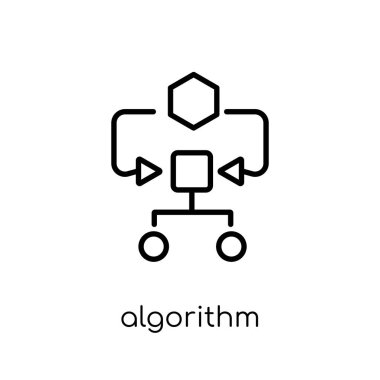 Algoritma simgesi. Modaya uygun modern düz doğrusal vektör algoritması simgesi ince çizgi programlama Collection, düzenlenebilir anahattı kontur vektör çizim beyaz arka plan üzerinde