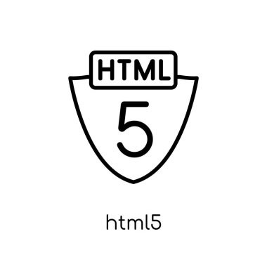HTML5 simgesi. Modaya uygun modern düz doğrusal vektör Html5 simgesi ince çizgi programlama Collection, düzenlenebilir anahattı kontur vektör çizim beyaz arka plan üzerinde