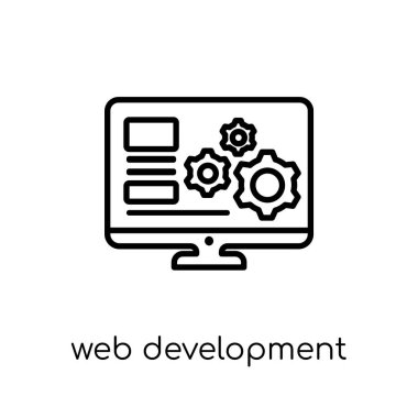 Web geliştirme simgesi. Modaya uygun modern düz doğrusal vektör Web geliştirme simgesi ince çizgi programlama koleksiyonu, düzenlenebilir beyaz arka plan üzerinde anahat kontur vektör çizim