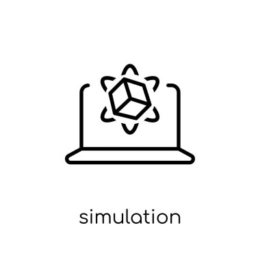 Simülasyon simgesi. Modaya uygun modern düz doğrusal vektör simülasyon simgesi ince çizgi programlama Collection, düzenlenebilir anahattı kontur vektör çizim beyaz arka plan üzerinde