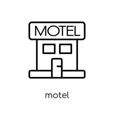 Motel simgesi. Modaya uygun modern düz doğrusal vektör motel simgesi ince çizgi Collection, Anahat vektör çizim beyaz arka plan üzerinde