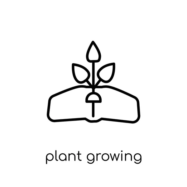 Plant Groeit Een Boekpictogram Trendy Moderne Flat Lineaire Plant Groeit — Stockvector