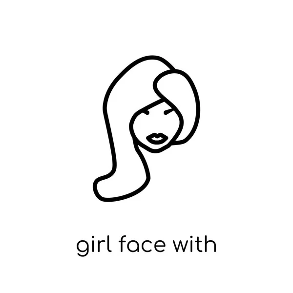 Girl Face Long Hair Icon Trendy Modern Flat Linear Vector — Stock Vector