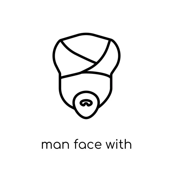 男人的脸与头巾和胡子图标 时尚现代平线性向量人面孔与头巾和胡子图标在白色背景从稀薄的线人汇集 概述向量例证 — 图库矢量图片