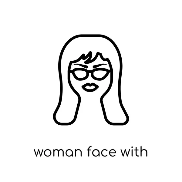 Cara Mujer Con Icono Gafas Sol Moderno Vector Lineal Plano — Vector de stock