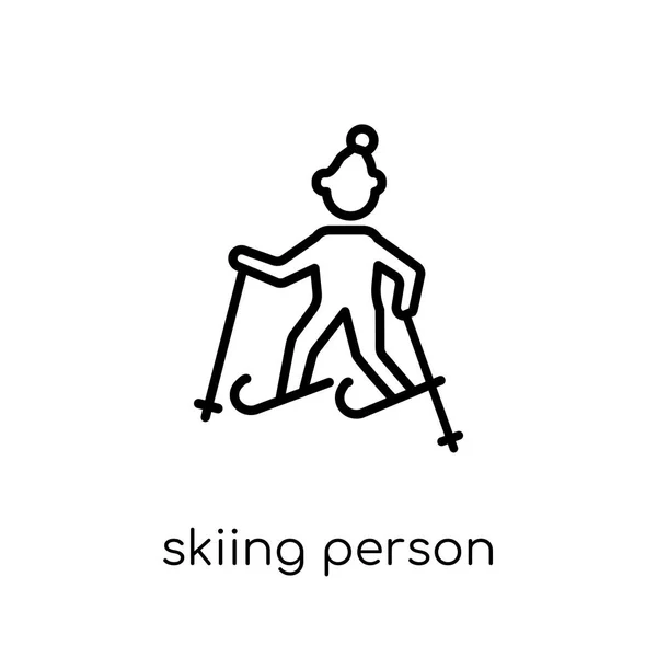 Skiing Person Icon Trendy Modern Flat Linear Vector Skiing Person — Stock Vector