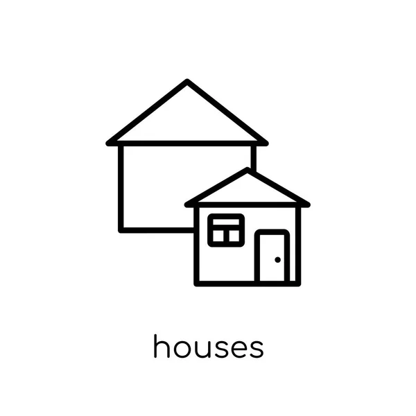 Иконка Домов Модные Современные Плоские Линейные Векторные Дома Иконка Белом — стоковый вектор