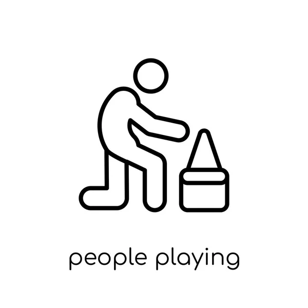 Люди Играющие Значок Игры Современный Модный Плоский Линейный Вектор Люди — стоковый вектор
