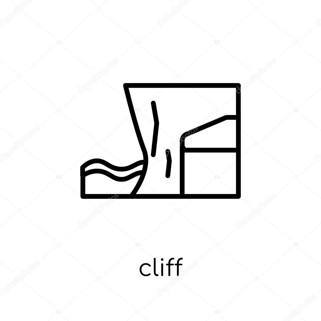Cliff icon. Trendy modern flat linear vector Cliff icon on white background from thin line nature collection, editable outline stroke vector illustration