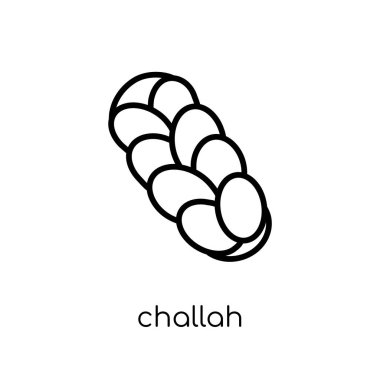 Challah simgesi. Trendy modern düz doğrusal vektör Challah üstünde kutsal kişilerin resmi--dan ince içini kaplamak din koleksiyonu, düzenlenebilir anahattı kontur vektör çizim beyaz arka plan