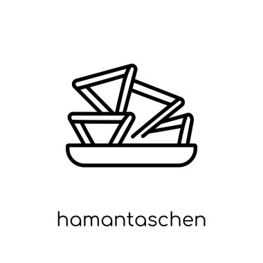 Hamantaschen simgesi. Trendy modern düz doğrusal vektör Hamantaschen üstünde kutsal kişilerin resmi--dan ince içini kaplamak din koleksiyonu, düzenlenebilir anahattı kontur vektör çizim beyaz arka plan