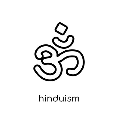 Hinduizm simgesi. Trendy modern düz doğrusal vektör Hinduizm üstünde kutsal kişilerin resmi--dan ince içini kaplamak din koleksiyonu, düzenlenebilir anahattı kontur vektör çizim beyaz arka plan