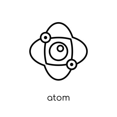 Atom simgesi. Modaya uygun modern düz doğrusal vektör atom simgesi ince çizgi Collection, Anahat vektör çizim beyaz arka plan üzerinde