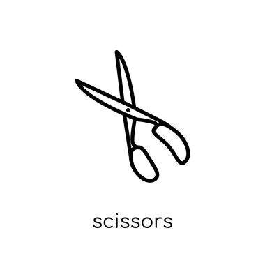 makas simgesi. Modaya uygun modern düz doğrusal vektör makas simgesi ince çizgi Collection, Anahat vektör çizim beyaz arka plan üzerinde