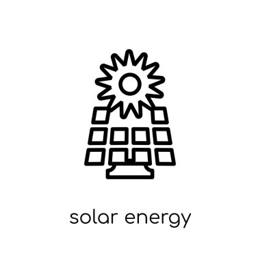 Güneş enerjisi simgesi. Modaya uygun modern düz doğrusal güneş enerjisi simgesi beyaz arka planda ince çizgi akıllı ev Collection, düzenlenebilir anahattı kontur vektör çizim vektör