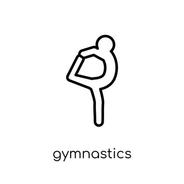 Jimnastik simgesi. Modaya uygun modern düz doğrusal vektör jimnastik simgesi ince çizgi spor Collection, düzenlenebilir anahattı kontur vektör çizim beyaz arka plan üzerinde