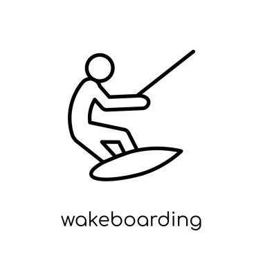Wakeboarding simgesi. Modaya uygun modern düz doğrusal vektör wakeboarding simgesi ince çizgi spor Collection, düzenlenebilir anahattı kontur vektör çizim beyaz arka plan üzerinde