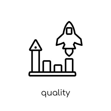 Kalite simgesi. Modaya uygun modern düz doğrusal vektör kalite simgesi ince çizgi Collection, Anahat vektör çizim beyaz arka plan üzerinde