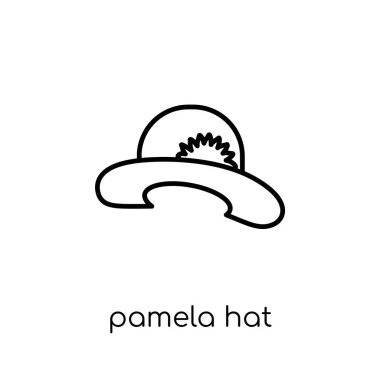 Pamela şapka simgesi. Modaya uygun modern düz doğrusal pamela şapka simgesi beyaz arka planda ince çizgi yaz koleksiyonundan, Anahat vektör çizim vektör
