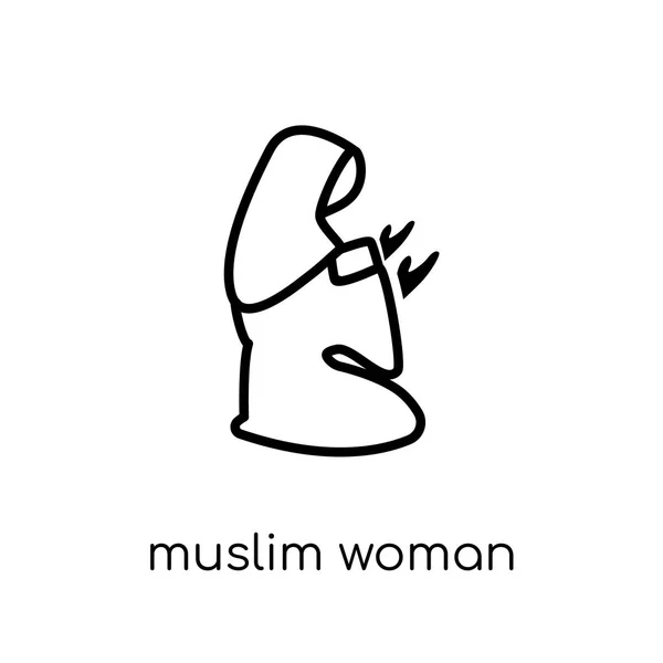 Muzułmańska Kobieta Modli Się Ikona Modny Nowoczesny Liniowych Płaskich Wektor — Wektor stockowy