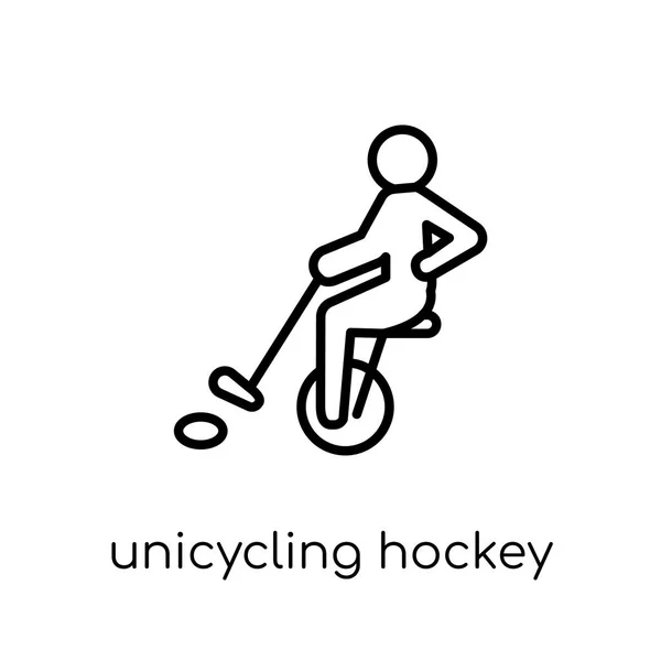 Unicycling Hockey Icon Trendy Modern Flat Linear Vector Unicycling Hockey — Stock Vector