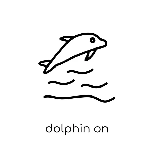 Delfinul Pictograma Undelor Apă Delfinul Vectorial Liniar Modern Modă Pictograma — Vector de stoc