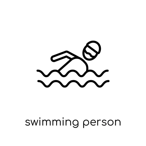 Icono Persona Nadando Moderno Moderno Vector Lineal Plano Natación Persona — Archivo Imágenes Vectoriales