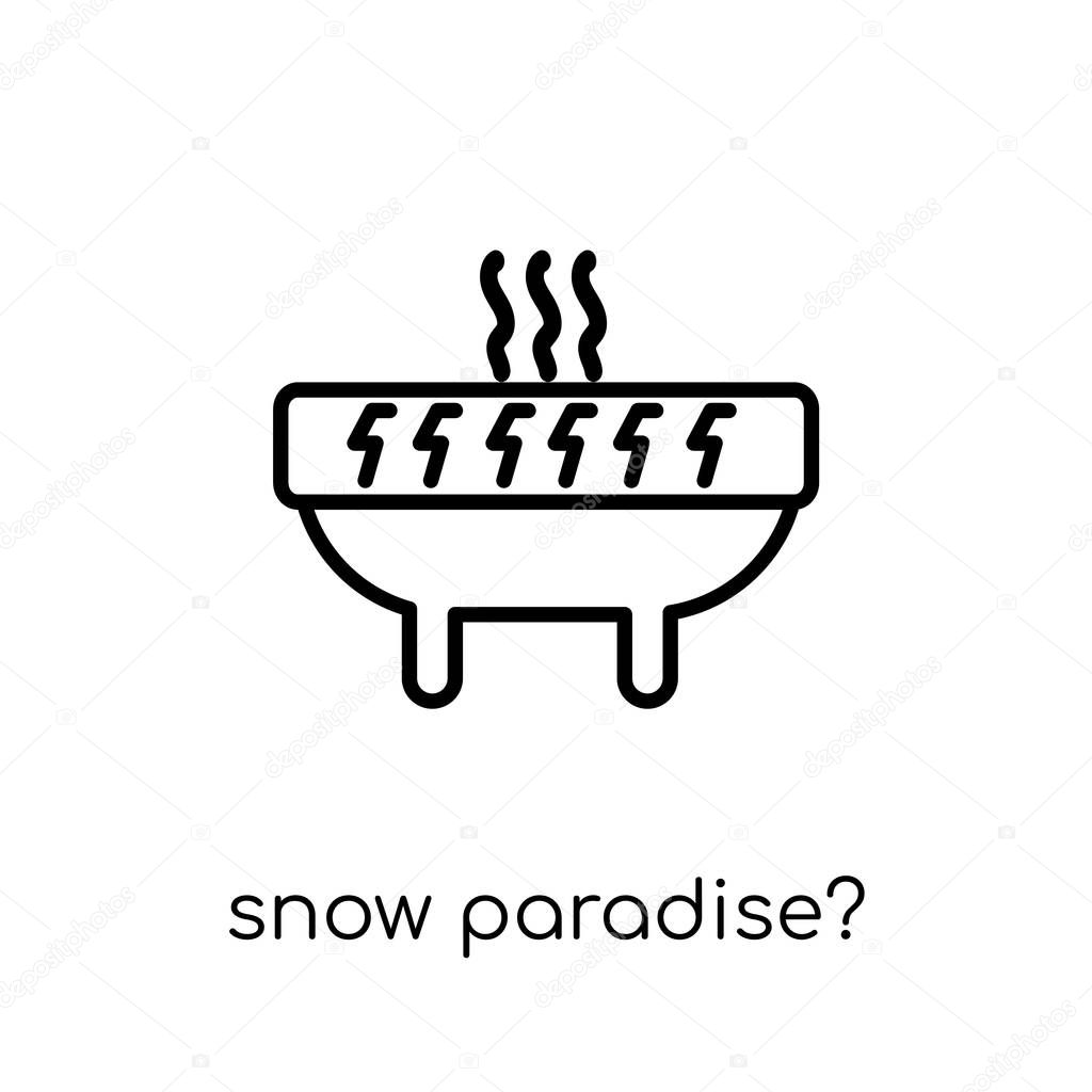 SNOW PARADISE? icon. Trendy modern flat linear vector SNOW PARADISE? icon on white background from thin line sauna collection, editable outline stroke vector illustration