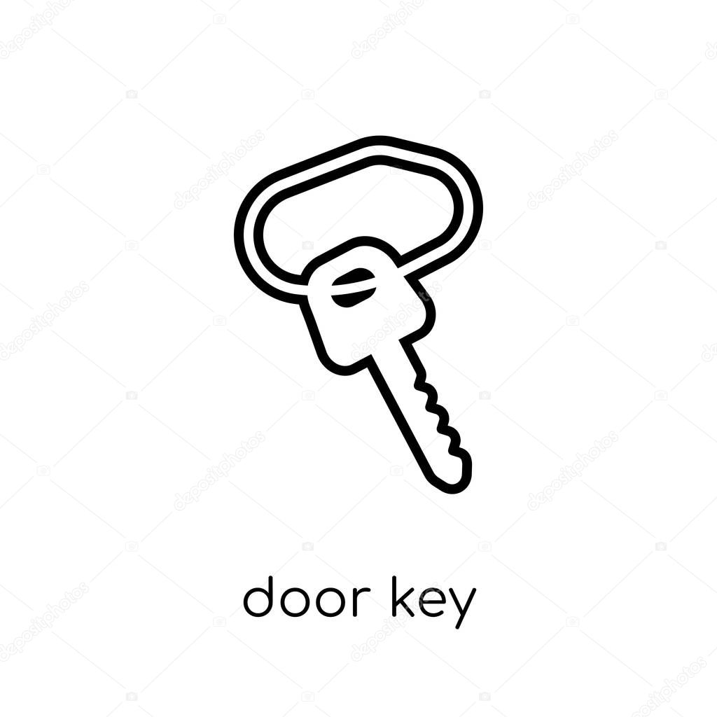 Door key icon. Trendy modern flat linear vector Door key icon on white background from thin line smart home collection, editable outline stroke vector illustration