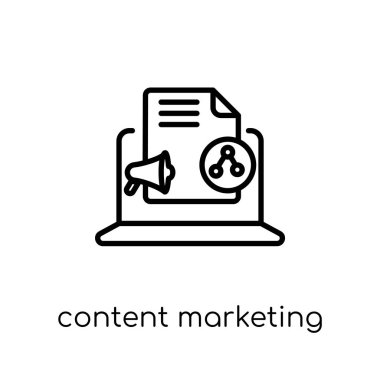 İçerik Pazarlama simgesi. Modaya uygun modern düz doğrusal vektör ince çizgi teknoloji koleksiyonu, düzenlenebilir anahattı kontur vektör çizim üzerinden beyaz arka plan üzerinde içerik pazarlama simgesi