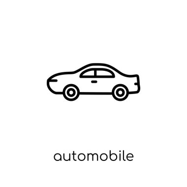 Otomobil simgesi. İnce çizgi ulaşım Collection, Anahat vektör çizim beyaz arka plan üzerinde şık modern düz doğrusal vektör otomobil simgesi