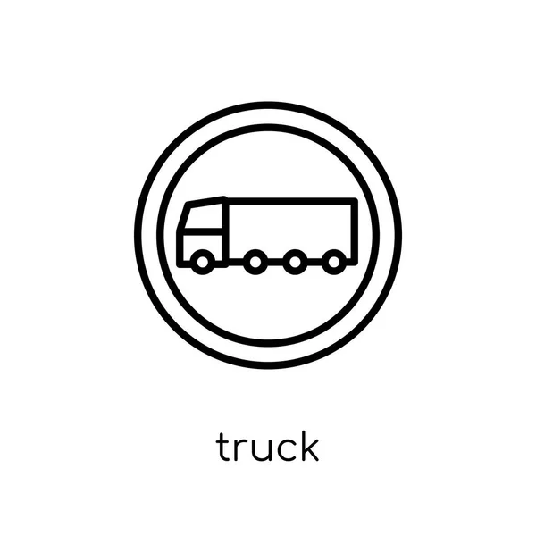 Vrachtwagen Teken Pictogram Trendy Modern Plat Lineaire Vector Truck Teken — Stockvector