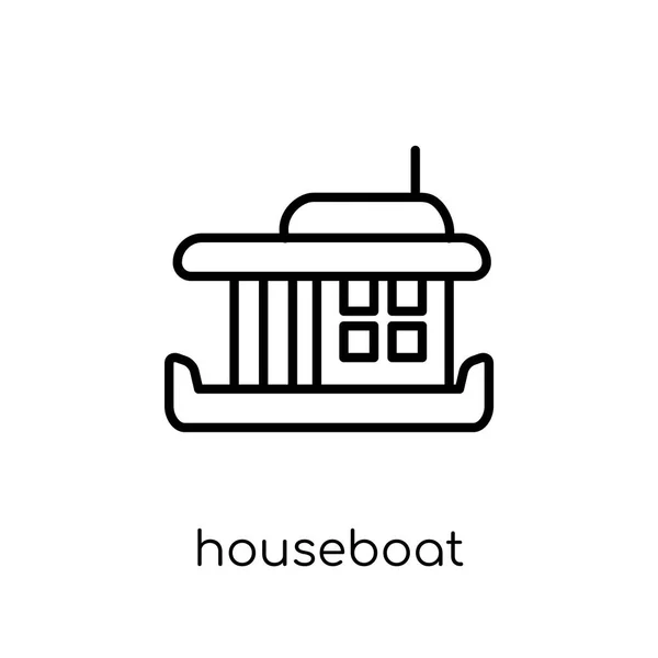 Houseboat Icon Trendy Modern Flat Linear Vector Houseboat Icon White — Stock Vector