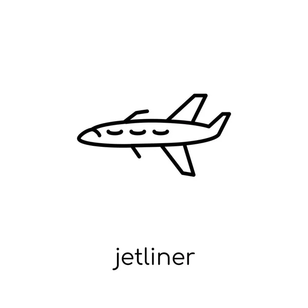 ジェット旅客機のアイコン 細い線交通コレクション 概要のベクトル図から白い背景のトレンディなモダンなフラット線形ベクトル旅客機アイコン — ストックベクタ
