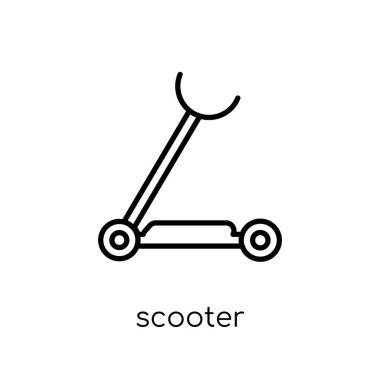 Scooter simgesi. Modaya uygun modern düz doğrusal vektör scooter simgesi ince çizgi Collection, Anahat vektör çizim beyaz arka plan üzerinde