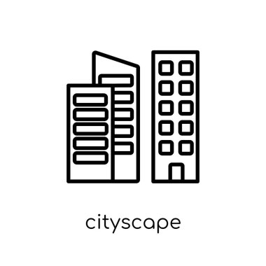 Cityscape simgesi. Modaya uygun modern düz doğrusal vektör Cityscape kutsal kişilerin resmi üstünde ince çizgi Amerika Birleşik Devletleri koleksiyonu, düzenlenebilir anahattı kontur vektör çizim beyaz arka plan
