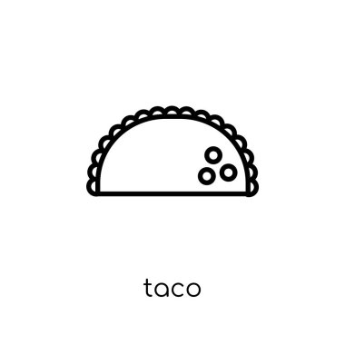 Taco simgesi. Modaya uygun modern düz doğrusal vektör Taco kutsal kişilerin resmi üstünde ince çizgi Amerika Birleşik Devletleri koleksiyonu, düzenlenebilir anahattı kontur vektör çizim beyaz arka plan