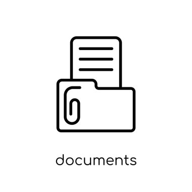 belgeler simgesini. Modaya uygun modern düz doğrusal vektör belgeler simgesini ince çizgi Collection, Anahat vektör çizim beyaz arka plan üzerinde