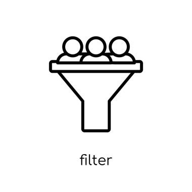filtre simgesi. Modaya uygun modern düz doğrusal vektör filtre simgesi ince çizgi Collection, Anahat vektör çizim beyaz arka plan üzerinde