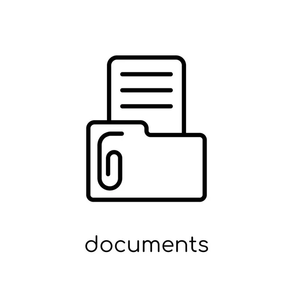 Documents Icon Trendy Modern Flat Linear Vector Documents Icon White — Stock Vector